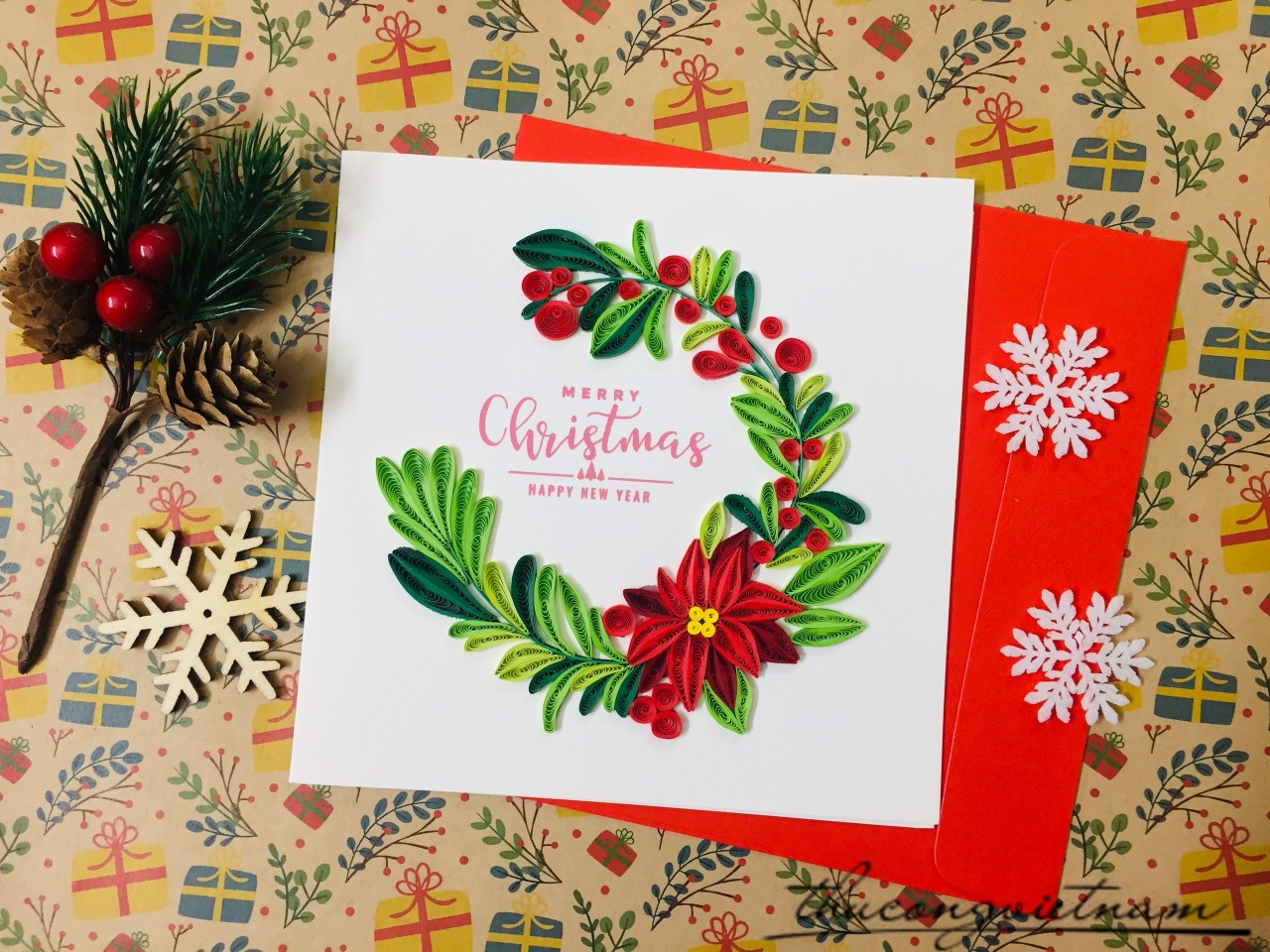 Thiệp Quilling Giáng Sinh - Mẫu 12